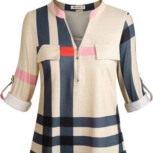 Moyabo‎ long sleeve 1/4 zip, roll up button sleeves